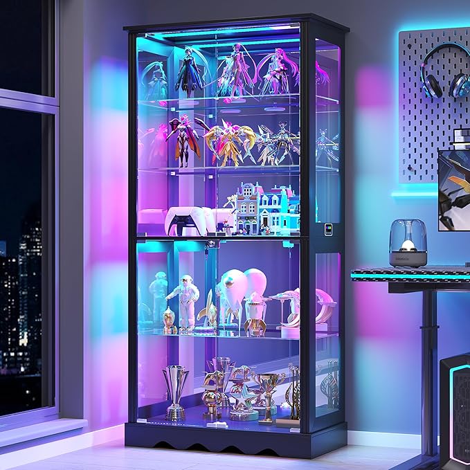 Dystler Display Cabinet with Glass Doors, LED Display Case with Removable Shelf - Image 9