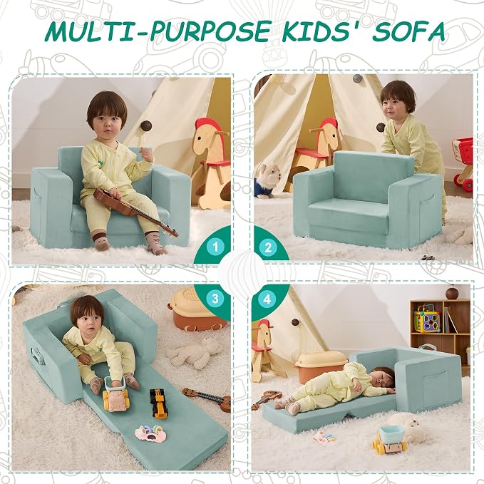 Kids Couch, 2-in-1 Toddler Chair Comfy 1-3 Years, Convertible Kids Chair - Image 6