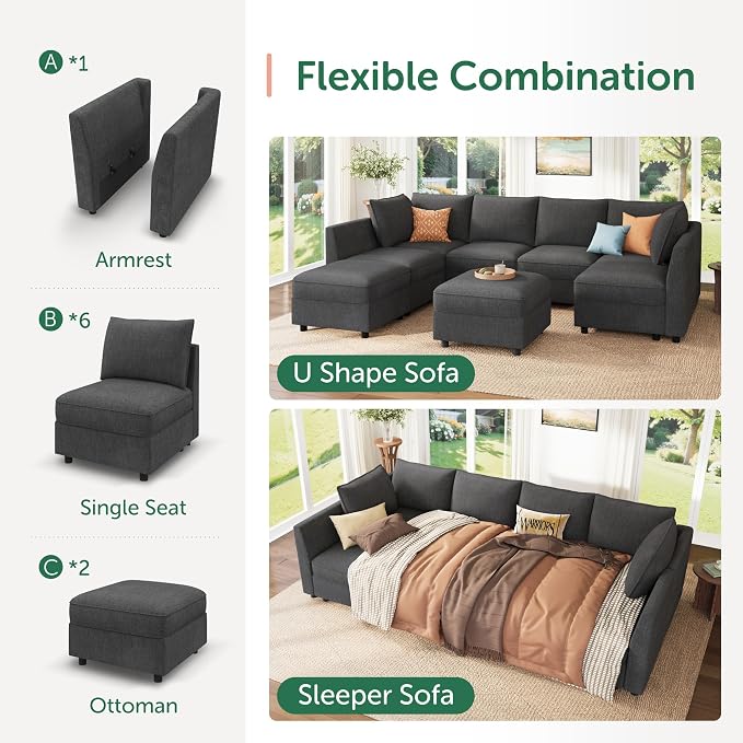 HONBAY Modular Sofa Sectional Sleeper Couch - Image 4