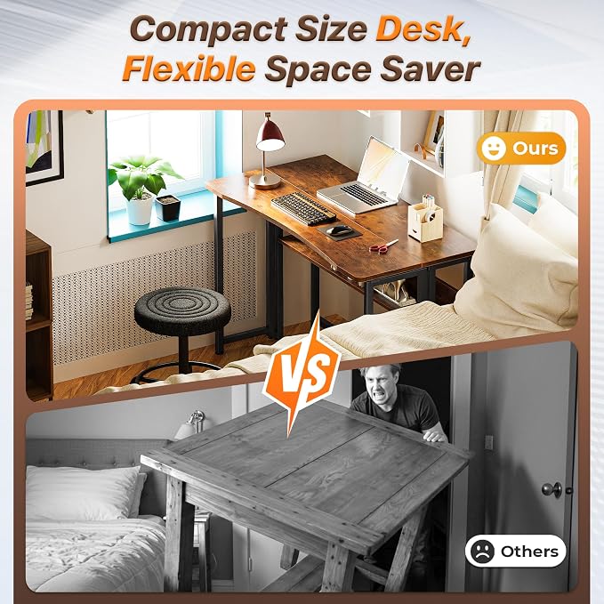 Huuger Folding Desk with Storage Shelf, 39.3 Inch Foldable Computer Table - Image 3