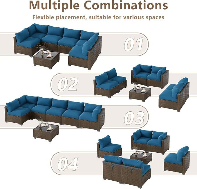 LOUVIXA 7 Piece Outdoor Patio Furniture Set, Outdoor Sectional Sofa, Wicker - Image 4