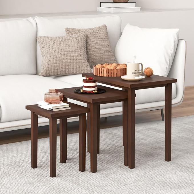 Giantex Nesting Tables Set of 3, Farmhouse Stacking Side Table - Image 2