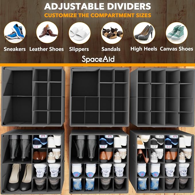 SpaceAid Shoe Organizer for Closet, 2 Pack Foldable Shoe Storage Containers - Image 3