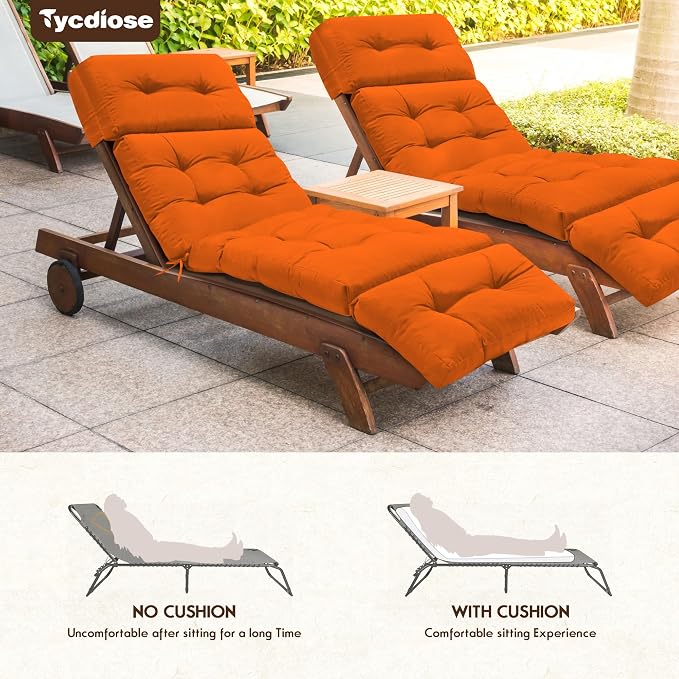 Waterproof Outdoor Chaise Lounge Cushion 74.4 x 22 x 4.7 Inches Memory Foam - Image 6