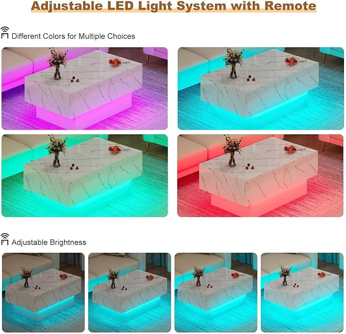 HedoAjim White Marble LED Coffee Table - Image 4