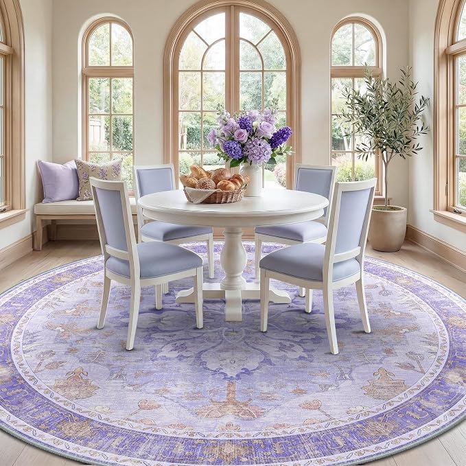 RELEANY Area Rugs Round 10ft Washable Non-Slip, Floral Vintage Distress Print - Image 3