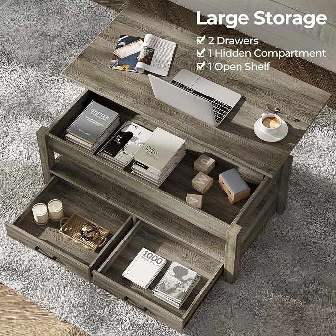 Rolanstar Coffee Table, 47.2" Lift Top Coffee Table - Image 5