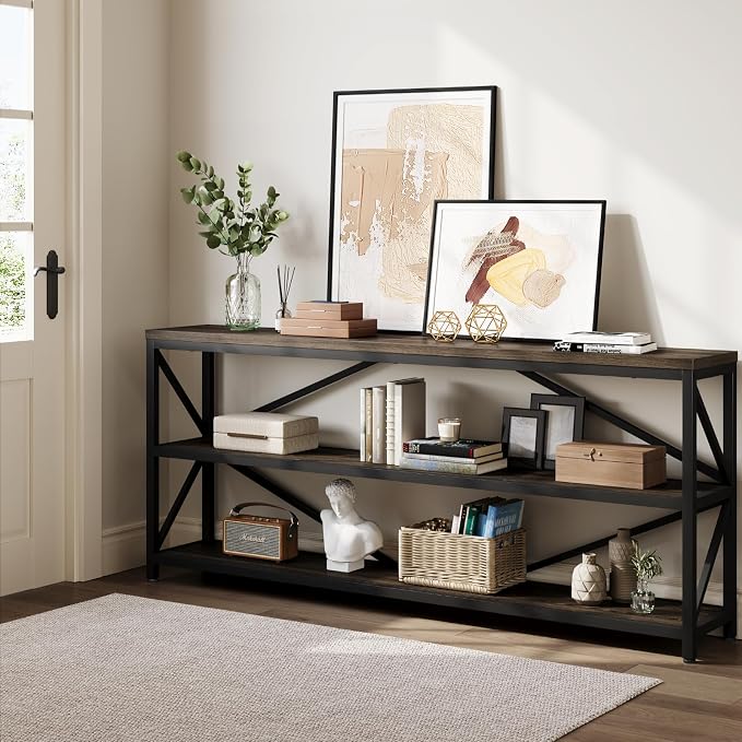 ONBRILL Industrial Console Sofa Table, 70.8 Inch Extra Long Entryway Table - Image 9