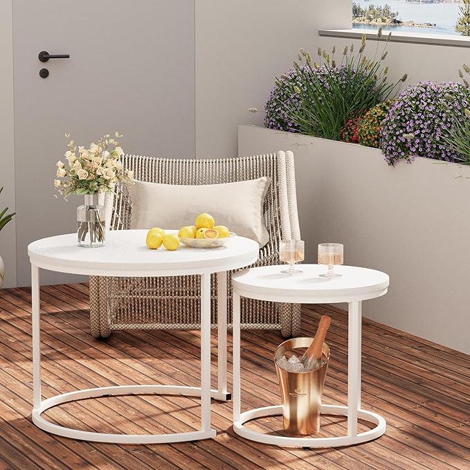 Garden 4 you Nesting Coffee Table, 23.6" Round Coffee Table Set of 2, Wooden - Image 5