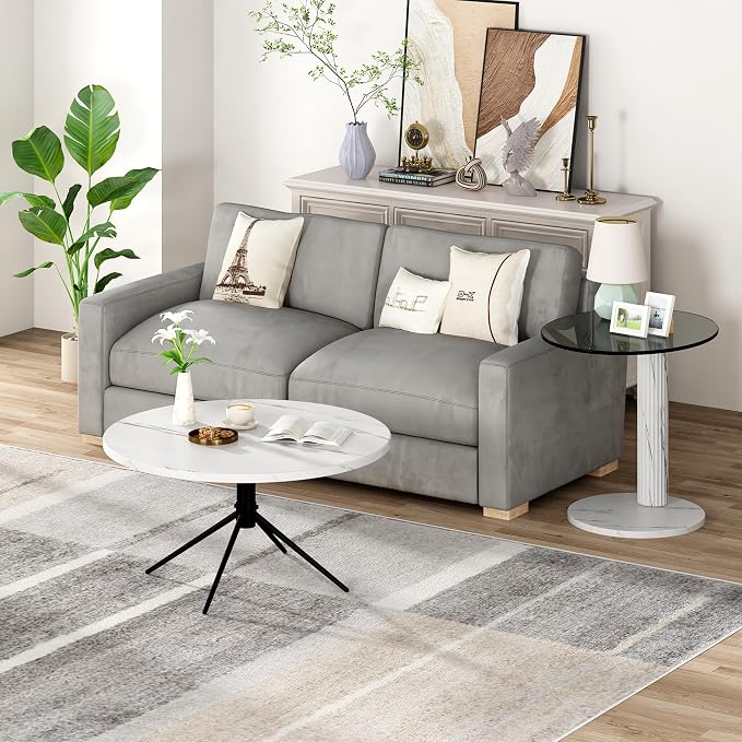 Hooseng Set of 2 Round Coffee Tables, Faux Marble Top and Modern Tempered - Image 5