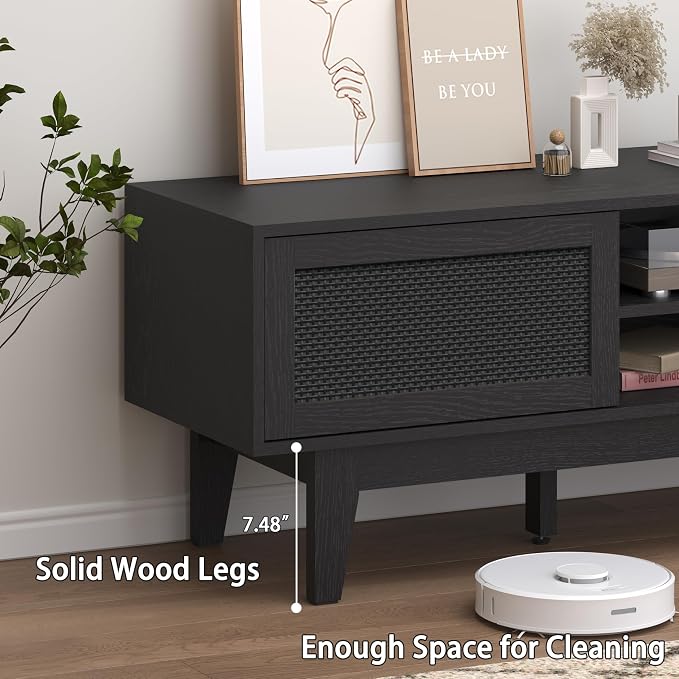 Xixini Boho TV Stand for 55 65 Inch TV, Rattan Entertainment Center - Image 6