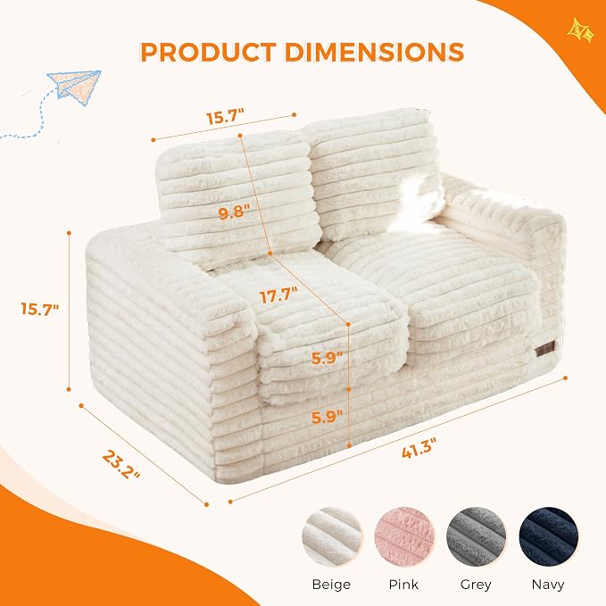 MAXYOYO Extra Wide Kids Bean Bag Chair, Comfy Faux Fur Bean Bag Sofa - Image 2