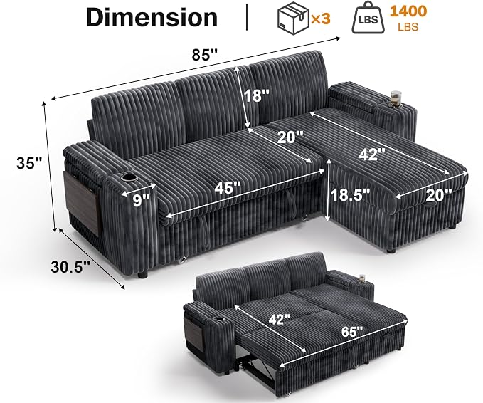 Vipbear 86" Modular Sectional Sleeper Sofa - Image 3