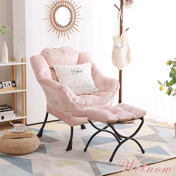 Welnow Lazy Chair with Ottoman, Modern Accent Chair with Armrests and a Side - Image 9