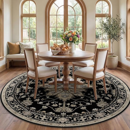 Area Rugs 7ft Washable Non-Slip, Floral Vintage Distress Print Pattern by RELEANY