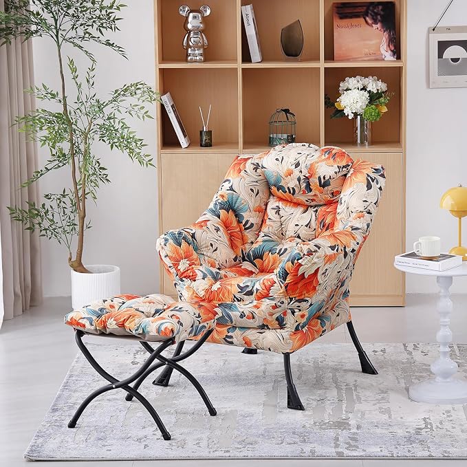 Welnow Lazy Chair with Ottoman, Modern Accent Chair with Armrests and a Side - Image 2