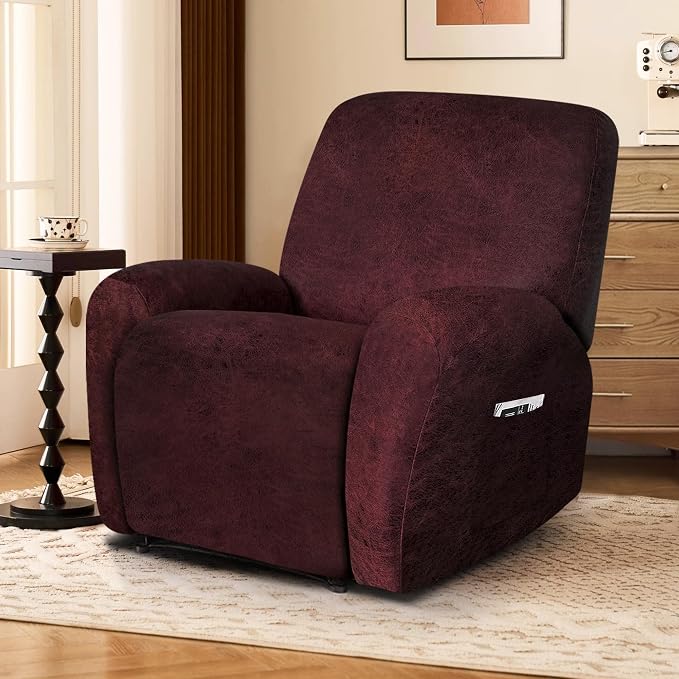 ANARACHON Leather Look Recliner Chair Covers, 4-Pieces Stretch Recliner Cover - Image 6