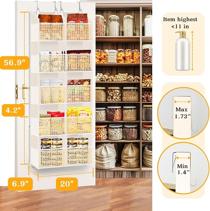 Over The Door Organizer 5 Tiers, Extra Large Behind Door Storage of 10 - Image 4