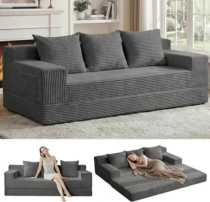 Erament 3 Seater Boneless Couch Sofa Bed, Compression Convertible Futon Floor by Unknown