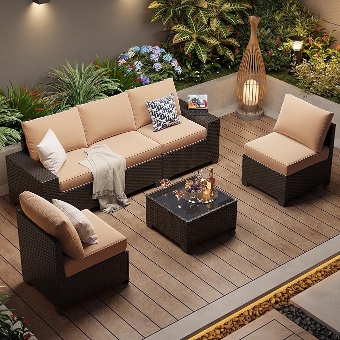Aoxun Patio Furniture Set, Widen Armrests Wicker Outdoor Sectional - Image 8