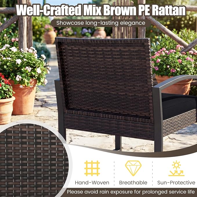Tangkula 5 Pieces Wicker Patio Conversation Set, Outdoor PE Rattan Chair - Image 6