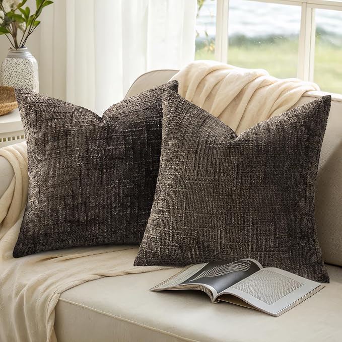 decorUhome Dark Brown Chenille Euro Sham Throw Pillow Covers 24x24 Set of 2 - Image 9