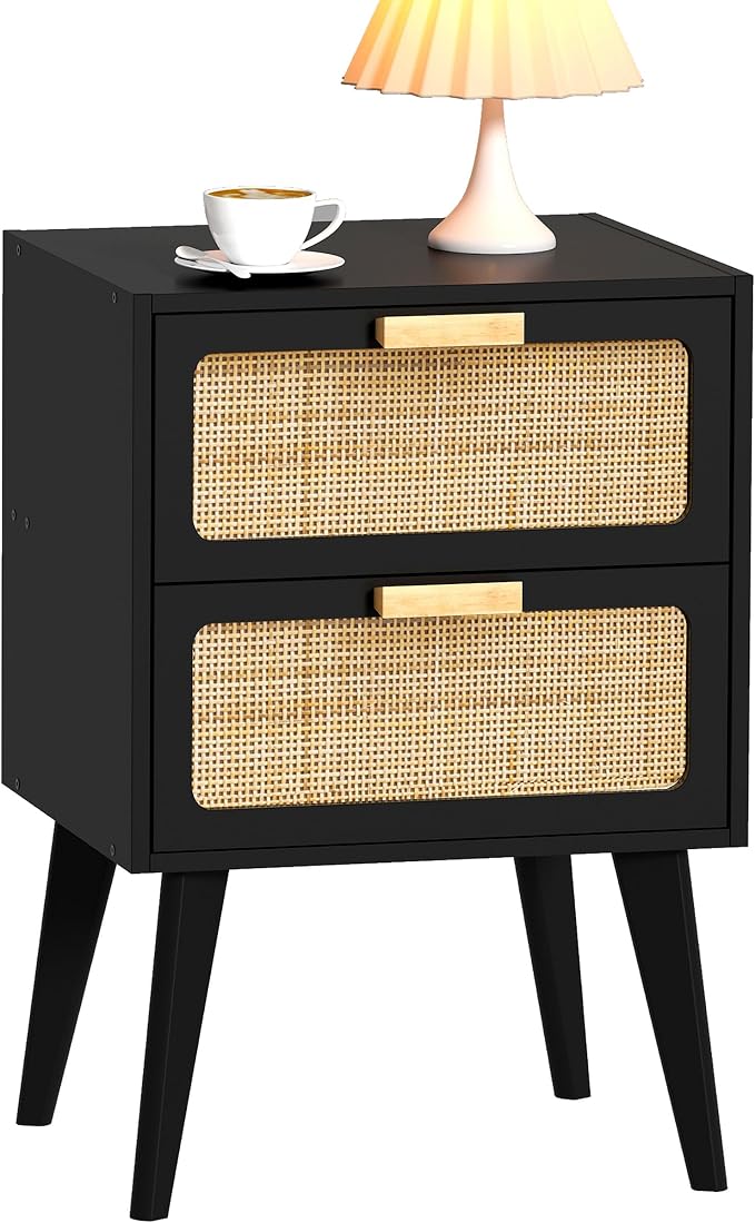 YAUKOMEL Black Nightstand, Wood End Table, Side Table by YAUKOMEL