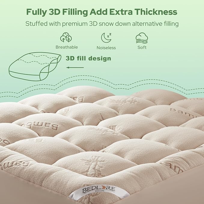 BEDLORE Queen Mattress Topper Viscose Derived from Bamboo, Thick Pillow Top - Image 5