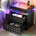 Night Stand with Charging Station and Smart RGB Lights, LED Nightstand with by VlsrkaFurniture