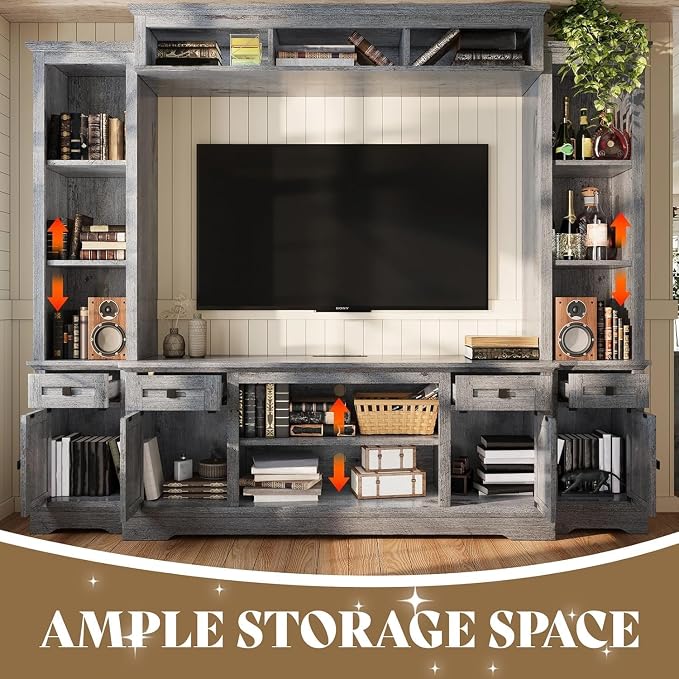 AMERLIFE 98" Farmhouse Entertainment Center Fits 75" TVs, Wall Unit - Image 5