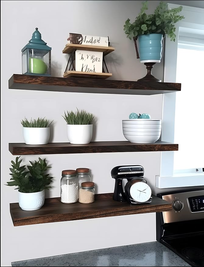 YYWUOJJ Wood Floating Shelves for Wall Decor, Rustic Wall Shelves for Bedroom - Image 7