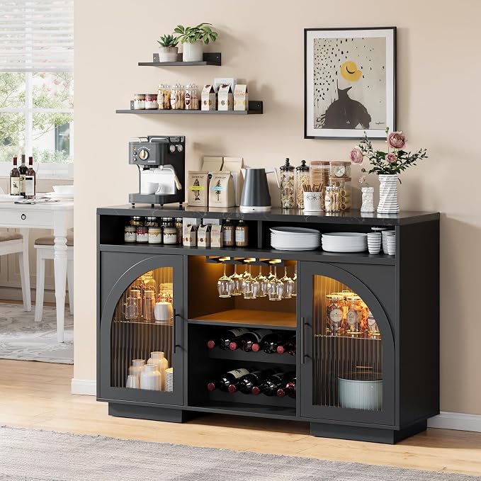 Wine Bar Cabinet 54", Arched Glass Doors, Wine Rack, Adjustable Shelves - Image 7