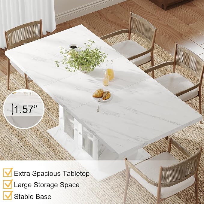HSH Dining Table for 4–6, Wood Rectangle Dinner Table - Image 6