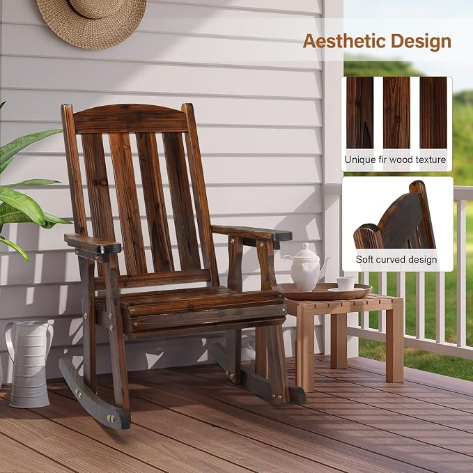 VINGLI Outdoor Rocking Chair, Heavy Duty 600 LBS Wooden Rocking Bench - Image 5