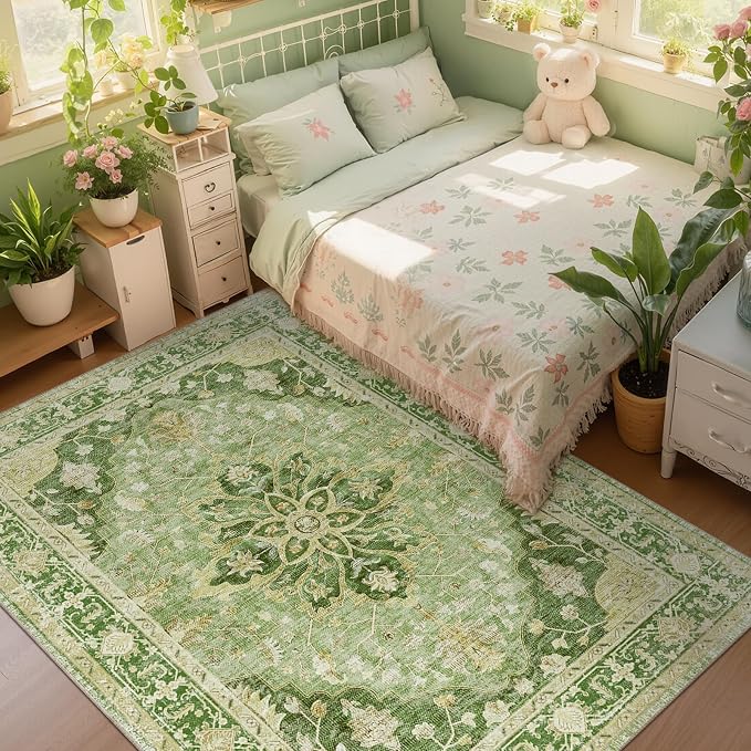 RELEANY Area Rugs 8'x10' Washable Non-Slip, Floral Vintage Distress Print - Image 3