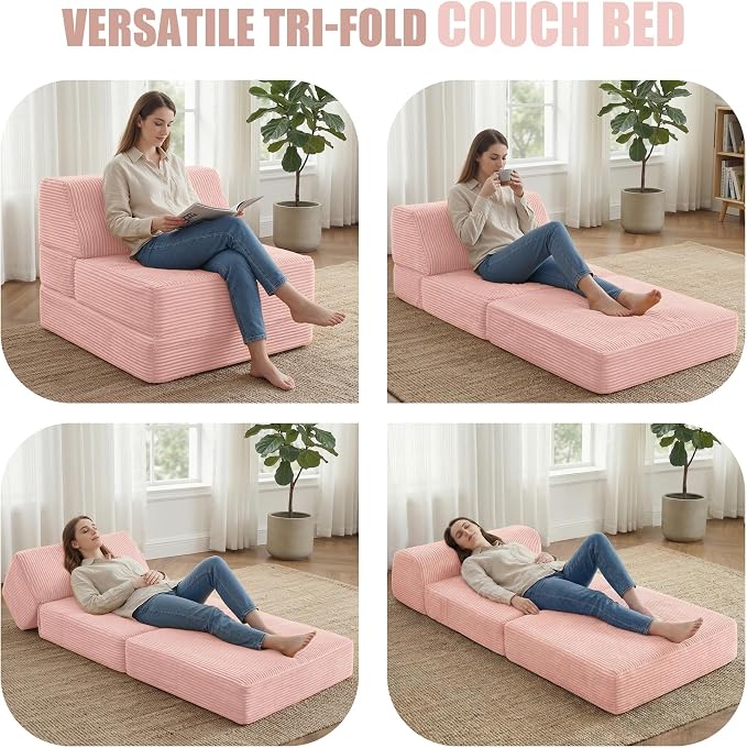 Kasunpul Folding Sofa Bed with Pillow, Memory Foam Fold Out Chair Bed, - Image 3