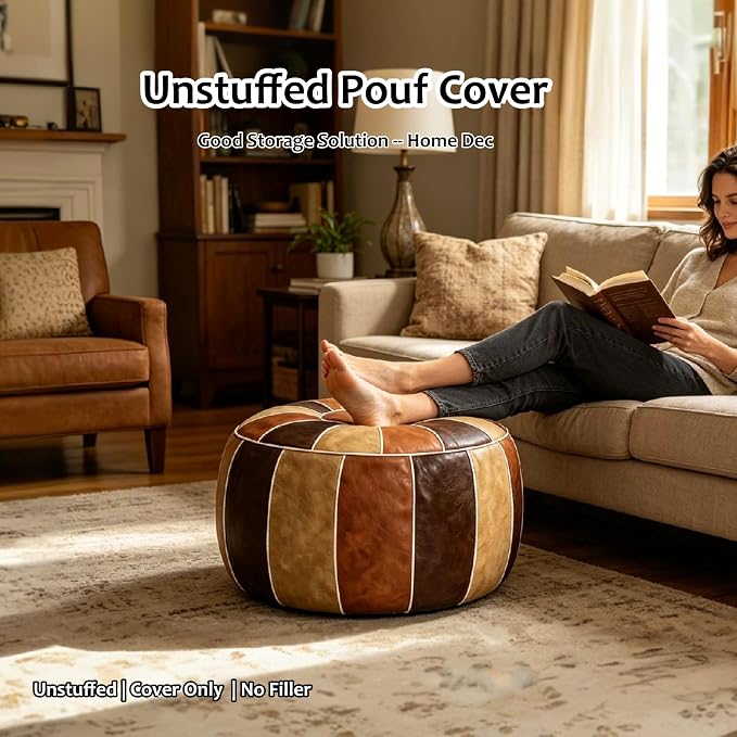 Thgonwid Unstuffed Moroccan Storage Pouf Foot Stool Ottoman Seat Handmade Faux - Image 7