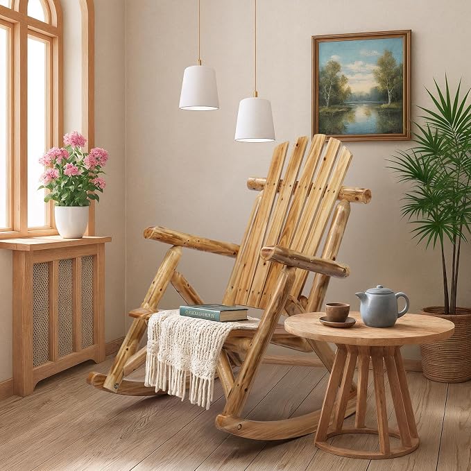 Outvita Wooden Rocking Chair Set of 2, Fir Log Adirondack Rocker, Outdoor Wood - Image 2