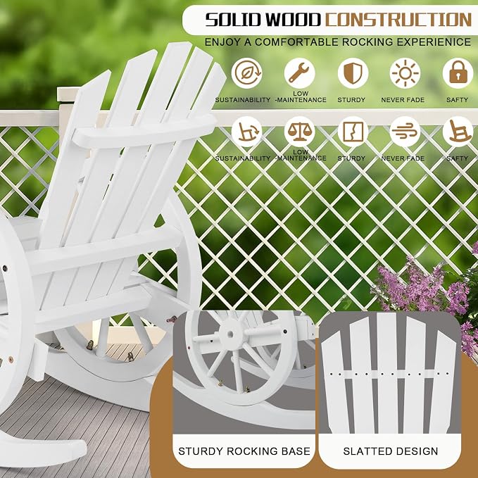Outvita Adirondack Rocking Chair Set of 2, Wood Wagon Rocker, Outdoor Wooden - Image 4