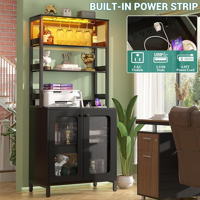 Aheaplus Bar Cabinet with Power Outlets, Coffee Bars Station - Image 4