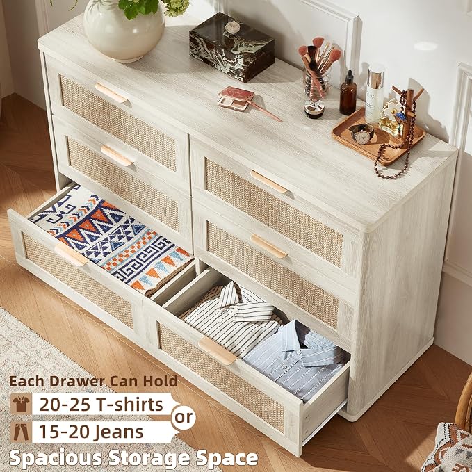 LEYAOYAO Rattan Dresser and Nightstand Set of 2, Boho Wood Dresser - Image 4