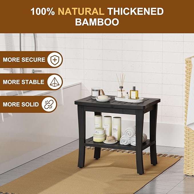 Bamboo Black Shower Bench Stool Shower Chair Seat Adult Women Her Sister Aunt - Image 3