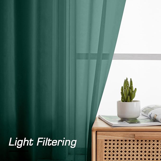 Simplebrand Hunter Green Sheer Curtains 84 Inches Long 2 Panels, Light - Image 2