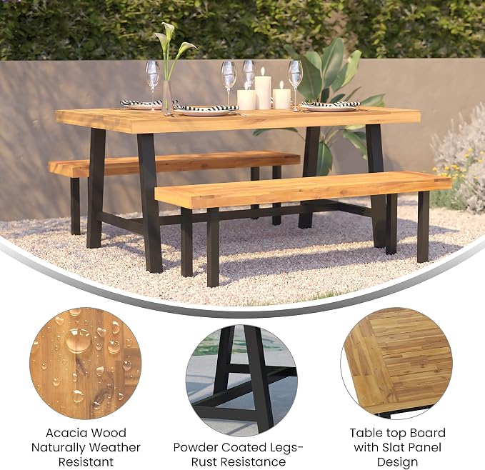 Flash Furniture Rafe Commercial Grade Acacia Wood Dining Table - Image 4