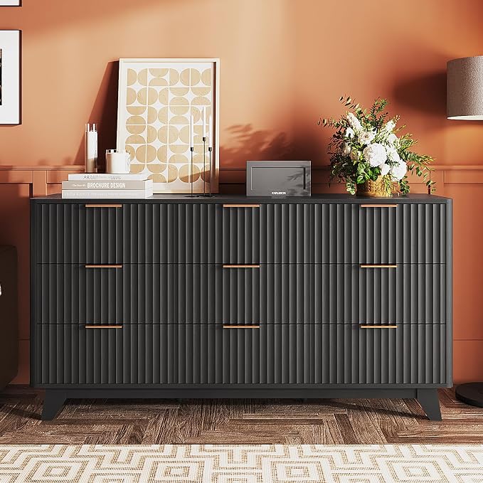 VINGLI Black Dresser 9 Drawer, Fluted Dresser - Image 3