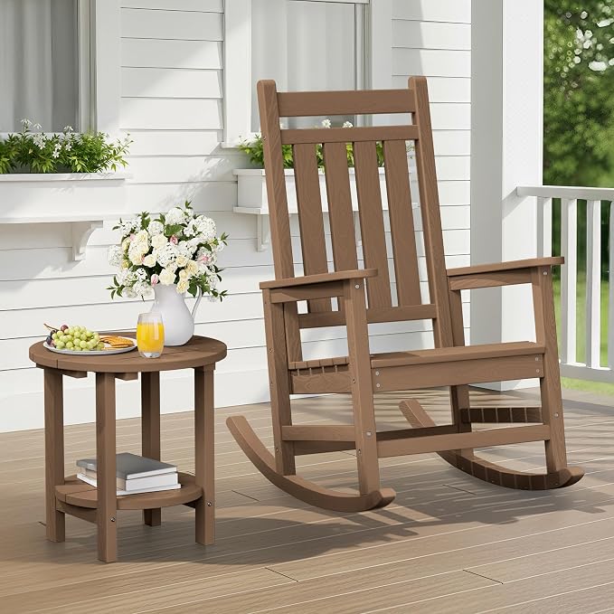 SERWALL Round Adirondack Side Table, 16.5" Double Outdoor Side Table, HDPE - Image 2