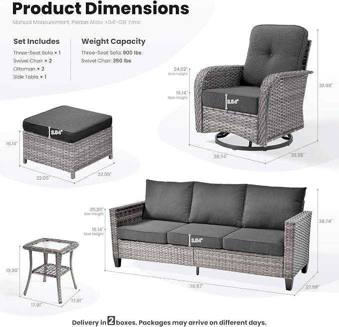 ovios 6 Pieces Patio Furniture Set, Outdoor Wicker Sofa Couch - Image 9