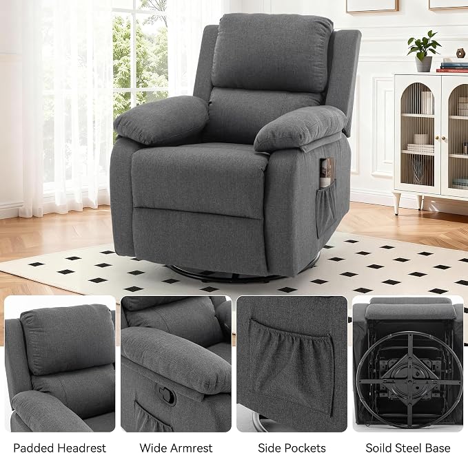 Korser Recliner Chair, 360 Swivel Rocker Chair - Image 6