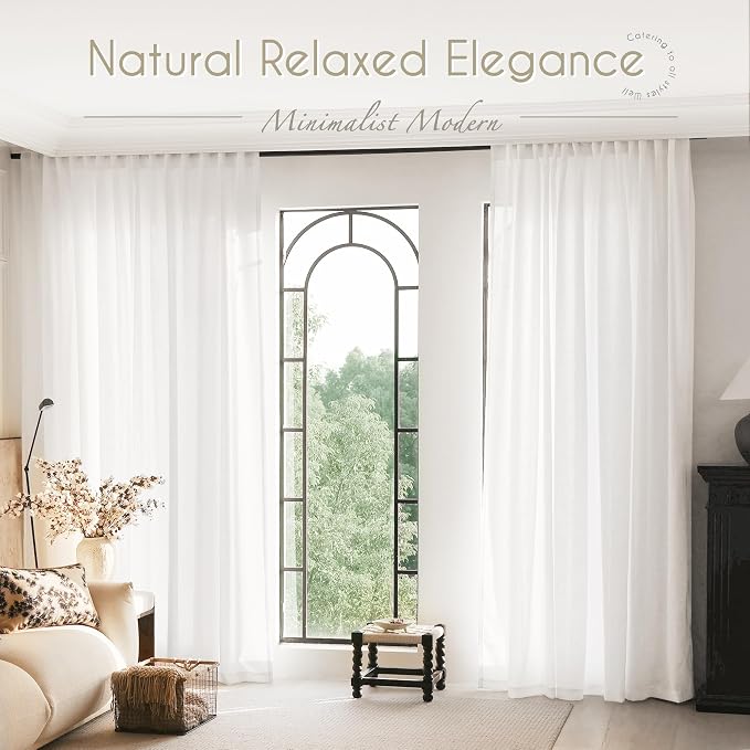 White Linen Curtains 72 inch Long 2 Panel Set - Image 7