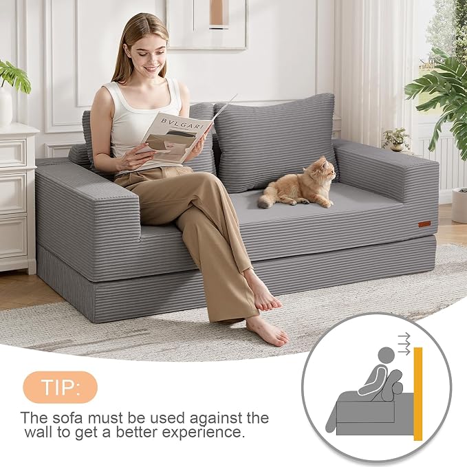 COMAX Convertible Sofa Bed Queen, Corduroy Folding Floor Couch Pull Out Couch - Image 4